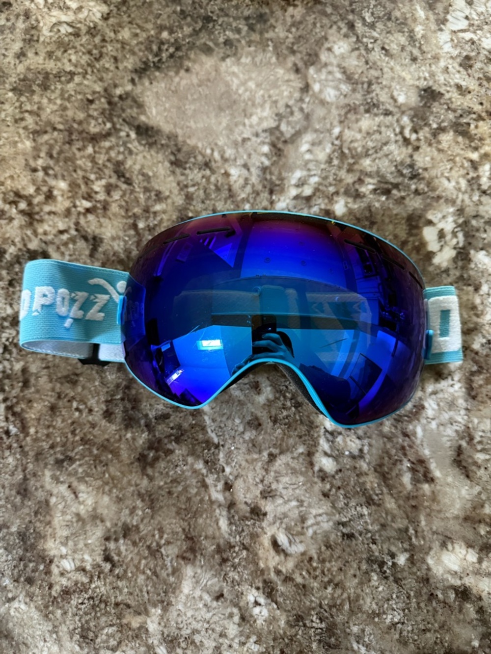 Blue Mirrored Ski Goggles with Teal Strap